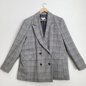 Topshop | Double-Breasted Oversized  Gray Black Plaid Blazer Suit Jacket…